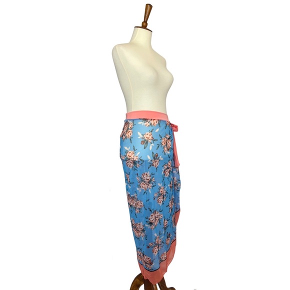 Boho Pink and Blue Floral Sarong Beach Skirt - Picture 4 of 14